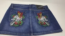 Ed Hardy By Christian Audigier Denim Skirt Sz 31