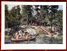 "Late Arrivals" Native American Indian print by Griffing Signed & Numbered Canoe