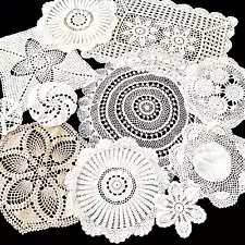 Antique VTG LOT of 11 White & Ivory Lace Crocheted Doilies Wedding Boho Crafts