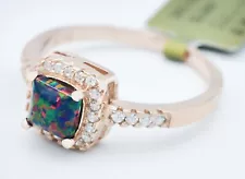 GENUINE 0.45 Cts OPAL GREEN-MULTI & WHITE SAPPHIRE RING 925 SILVER (Rose Finish)