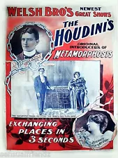 Harry Houdini Magic Metamorphosis Escape Poster Welsh Bros Circus 1895 13"x18"