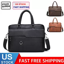 Men's Leather Briefcase for Travel/Office/Business 14 Inch Laptop Messenger Bag