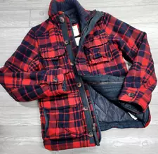 Abercrombie & Fitch Red Black Buffalo Plaid Wool Coat Jacket Mens S Heavyweight