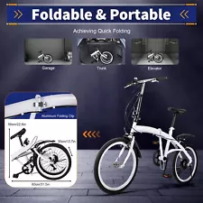 White Folding Bike Foldable City Bike For Adult 20" Commute Bicycle 6Speed Gears