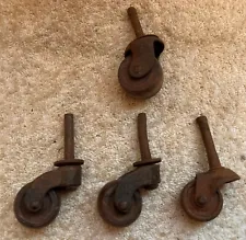 4 Vintage Wood Caster Wheels 3 Inches Tall 1/2 Inch Wheel Diameter