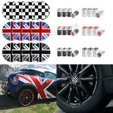 Set Black Union Jack Car Wheel Center Cap + Tire Valve Stem Caps For Mini Cooper