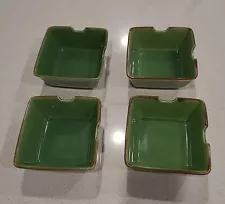 Pottery Barn Noodle Rice Bowls Asian Square Jade Green Set of 4, Chopstick Notch