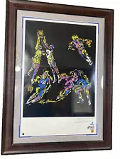 LeRoy Neiman March Madness Signed Framed Razorbacks 1994 Poster Pastel 36x26.5