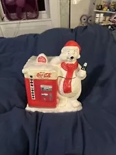 COCA COLA Cookie Jar Polar Bear with Coke Machine new old stock