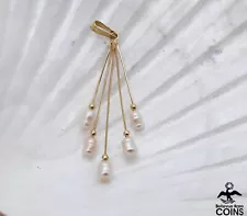 Art Deco 14k Yellow Gold Seed Pearl String Pendant