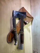 Vintage Western Knife & Hatchet Combo Estate sale