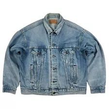 VTG 80s Levis Distressed Type III Denim Jean Trucker Jacket USA Made Size L