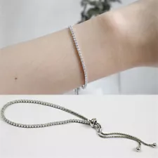 Adjustable Tennis Bracelet For Women Crystal Silver Charm Bracelets Bangles Gift