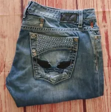 ROBIN'S JEAN D5520 SZ 40 (38W×34) EMBROIDERED BLUE RHINESTONE STUDDED JEANS EUC