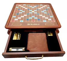 SCRABBLE Luxury Edition w/Wood Cabinet & Rotating Turntable Game Board COMPLETE