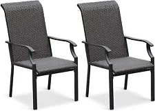 Patio Chairs Set of 2 Rattan Outdoor Dining Chairs High Back Armchairs