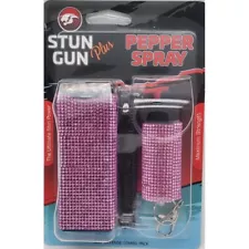 Mini Stun Gun and Pepper Spray Combo for Self Defense - Pink Bling Jeweled Women