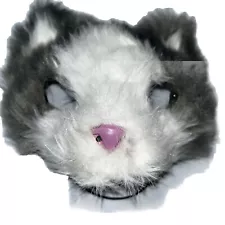 GRAY WHITE FURRY CAT Mask for Adult PR BIG KID Halloween Fur Face PINK nose Mask