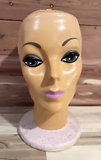 Vintage 1960’s Mannequin Head Styrofoam & Plastic Art Deco Wig Stand Brown Eyes