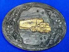 Vintage Mixed Metal Semi Big Rig Truck Long Haulers Western. Oval Belt Buckle