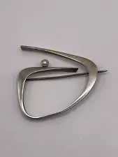 Vintage Betty Cooke Signed Sterling Silver Modernist Freeform Pearl Brooch