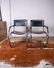 Ludwig Mies Van Der Rohe MR20 Leather Bauhaus Lounge Office Chair Armchair Pair