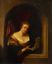 17th Century Dutch Old Master, Woman by a Window | Oil Painting in Antique Frame