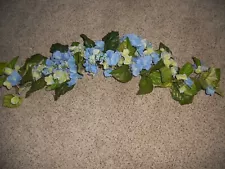 Floral Silk Flower Swag Hydrangea blue - Green 32” Long 8” Wide