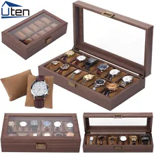 3/6/10/12 Grids Watch Box PU Leather Wood Pattern Jewelry Organizer Storage Case