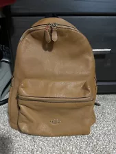 Coach Charlie Pebble Leather Backpack F30550 Saddle Brown Tan Size Med Large