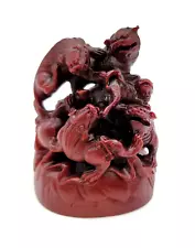 Miniature Carved Foo Dogs Protection Statue Figurine Fu Lion 2.5" Cinnabar Style