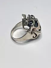 925 Sterling Silver Skull Biker Gothic Satanic Anti-Christ Cult Ring (Size 11.5)