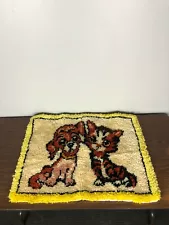 vintage Latch Hooked Rug Kit Kitten & Puppy Rug 22" Wide 28" Long Completed