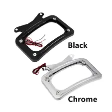 Curved License Plate Frame w/ LED Light Fit For Harley Touring Street Road Glide