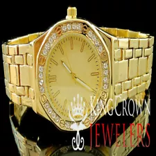 Clearance Sale Men's 14k Yellow Gold Finish Simulated Lab Diamond Watch 40MM New