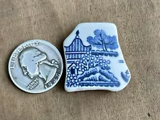 Tumbled Sea Glass Pottery Pendant Blue/White Japanese Pagoda Cherry Tree lot7476