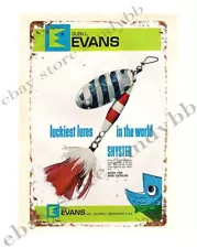 artwork prints for sale 1970 Glen L Evans Shyster Fishing Lures metal tin sign