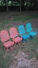 A Lot Of 4 Wrought Iron Chairs Swivel/Rocking Style VINTAGE RARE Preowned