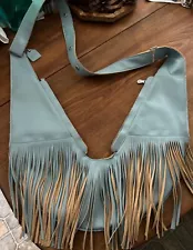 Sash Bag Angel Falls Sky Blue Faux Leather fringe