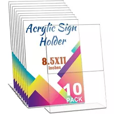 10 Pack Acrylic Sign Holder 8.5 x 11 Slanted Back Sign Holders Clear Sign