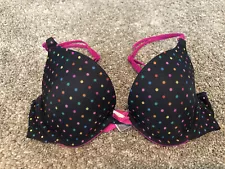 Victoria's Secret Multicolor Black Fuchsia Polka Dot Push Up Bra 32C