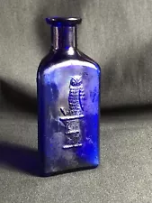 Scarce OWL DRUG cobalt blue POISON bottle 4 5/8 inch tall BIM 3 oz size 1 wing