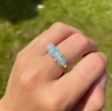 Welo Ethiopian Opal Ring Gemstone Handmade 925 Sterling Silver Jewelry For Women