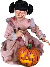 Lunging Pumpkin Carver Zombie Girl by Tekky, Motion-Activated Talking Scare P...