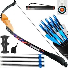 54'' Recurve Bow and Arrow Set for Adults 30/40 lbs, Traditional Wooden Hunting