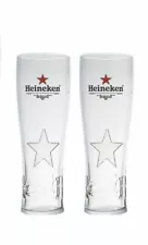 Heineken 2 x Embossed Star Pilsner Beer Glasses 320ml/280ML MADE FOR BOTTLES NEW