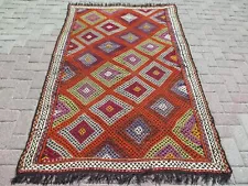 Turkish Kilim Wool Rug, Area Rugs, Handmade Carpet Floor Kelim Boho Rug 51"x77"