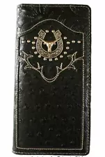 Long horn Men Wallet Western Bifold Check Book W069-6 Ostrich Black