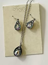 designer Firefly Crystal Mosaic Pendant Necklace And Earrings Artesian High End