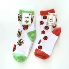 Made for Retail Kids Lady Bug Bee Socks Size 7-8.5 White Multi 2 Pair